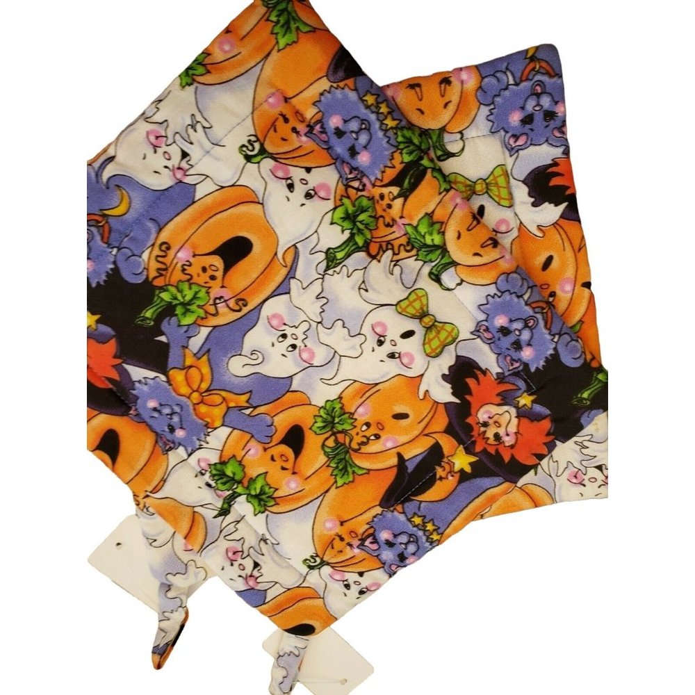 1 Handcrafted Potholder Halloween Ghosts Witches Cats Pumpkin reversible 7x8in